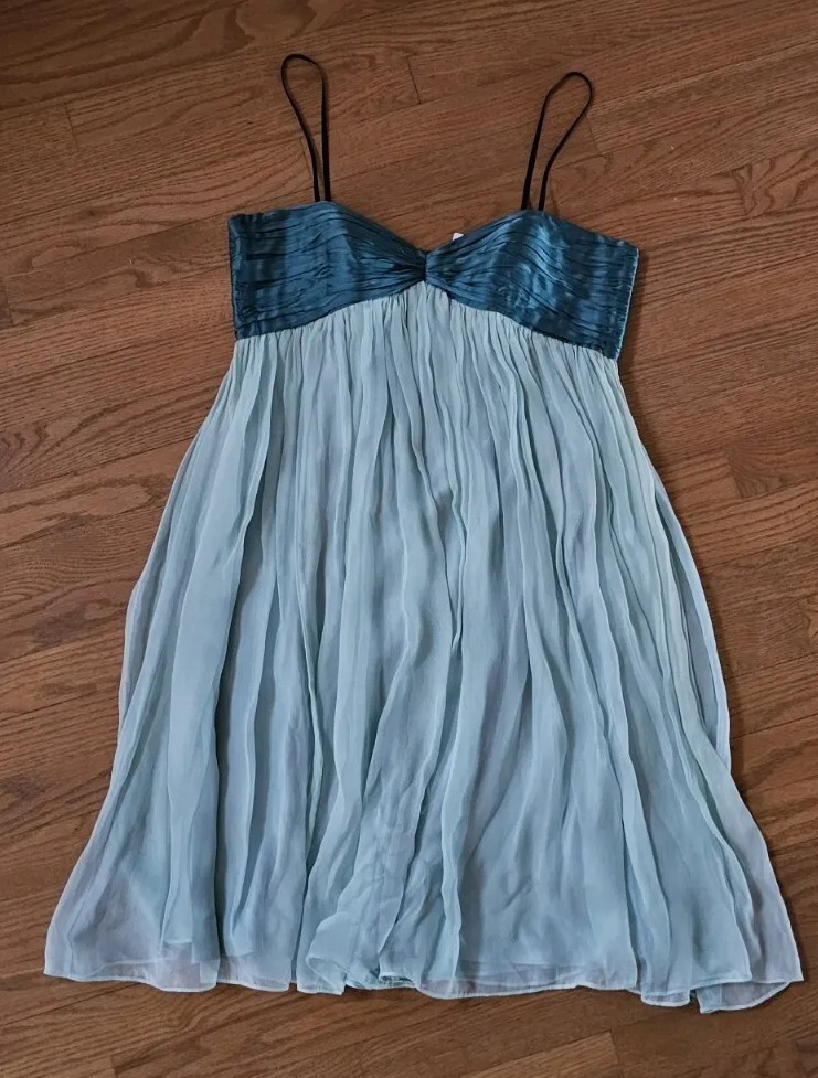NEW $285 Laundry by Design 100% Silk Black Straps Cocktail Prom Blue Dress Sz 10