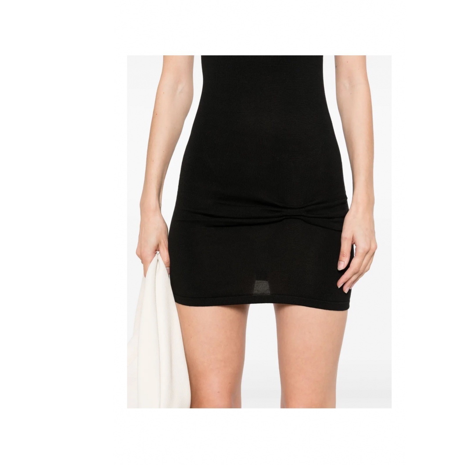 Aya Muse Black Cowl Neck Mini Dress Sleeveless Bow Detail Bodycon NWT Size S