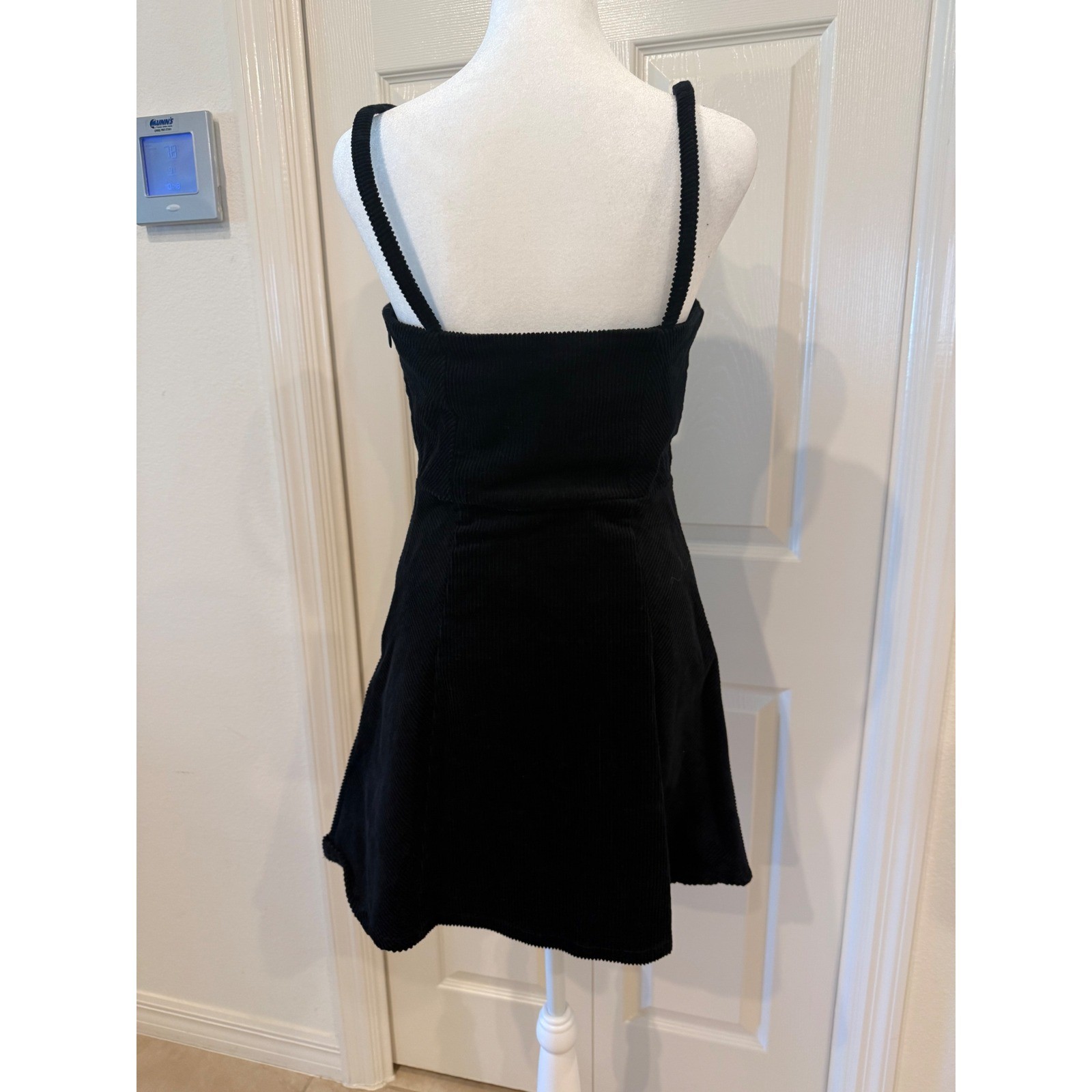 ⁠Forever 21 Black Corduroy Square Neck Sleeveless Overalls Pinafore Dress M⁠