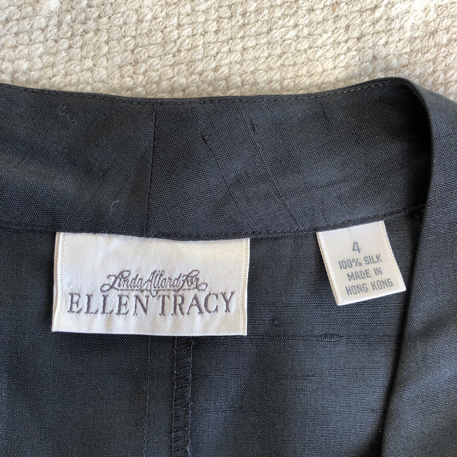 Vintage Linda Allard for Ellen Tracy Silk Dress Womens Size 4 Black Long Sleeve