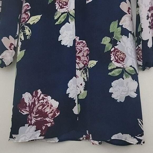 Eyeshadow Navy Burgundy & White Floral Long Sleeve Wrap Dress XL