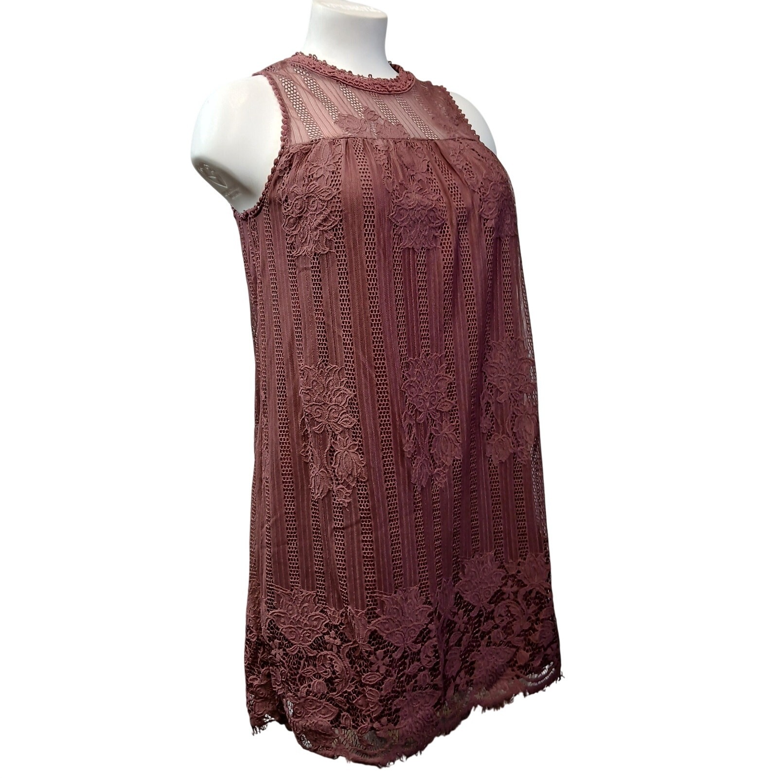 No Boundaries Juniors Large 11-13 Laced Mock Neck Trapeze Dress Rustic Brick