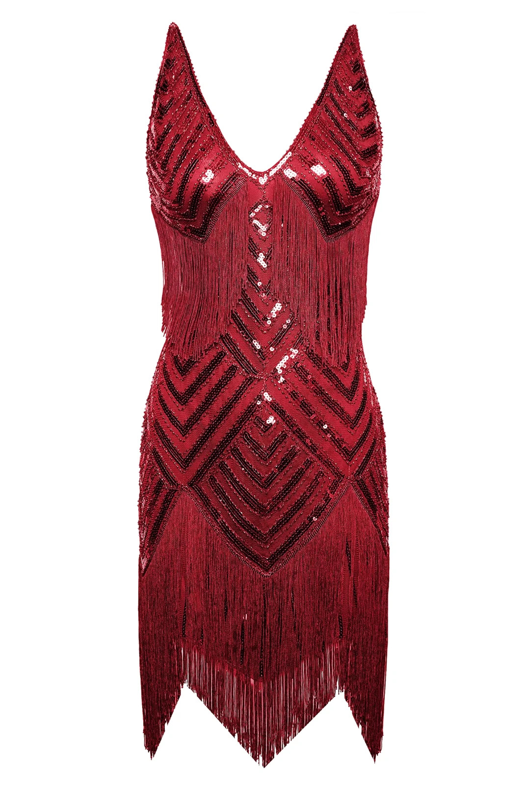 NEW Babeyond Beaded Sequin Fringe Flapper Gatsby Dress Women’s Small Maroon