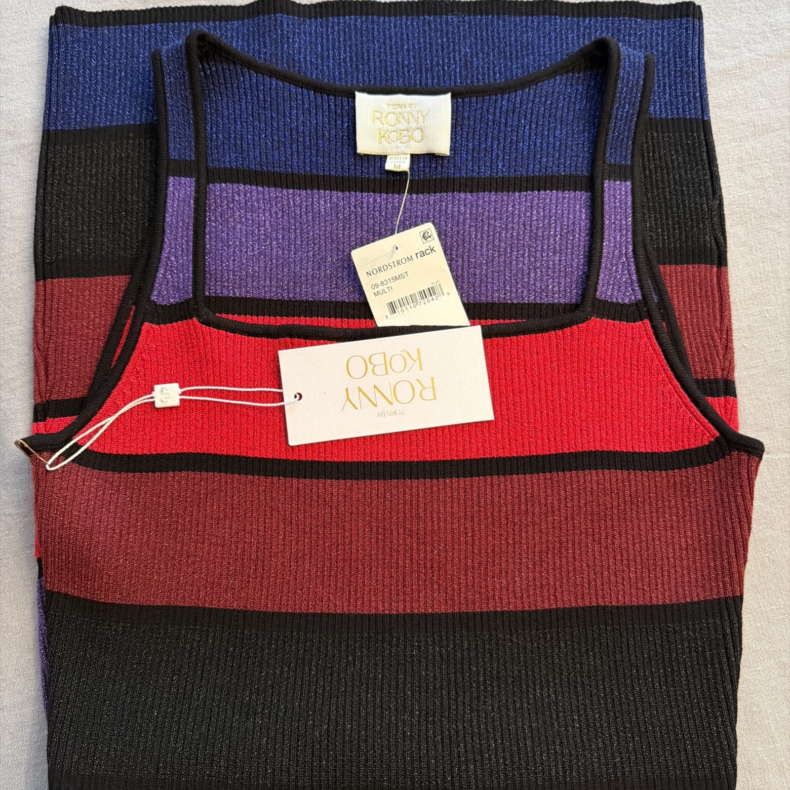 Torn By Ronny Kobo Women Rika Stripe Multi Mini Stretch Sleeveless Dress L $399