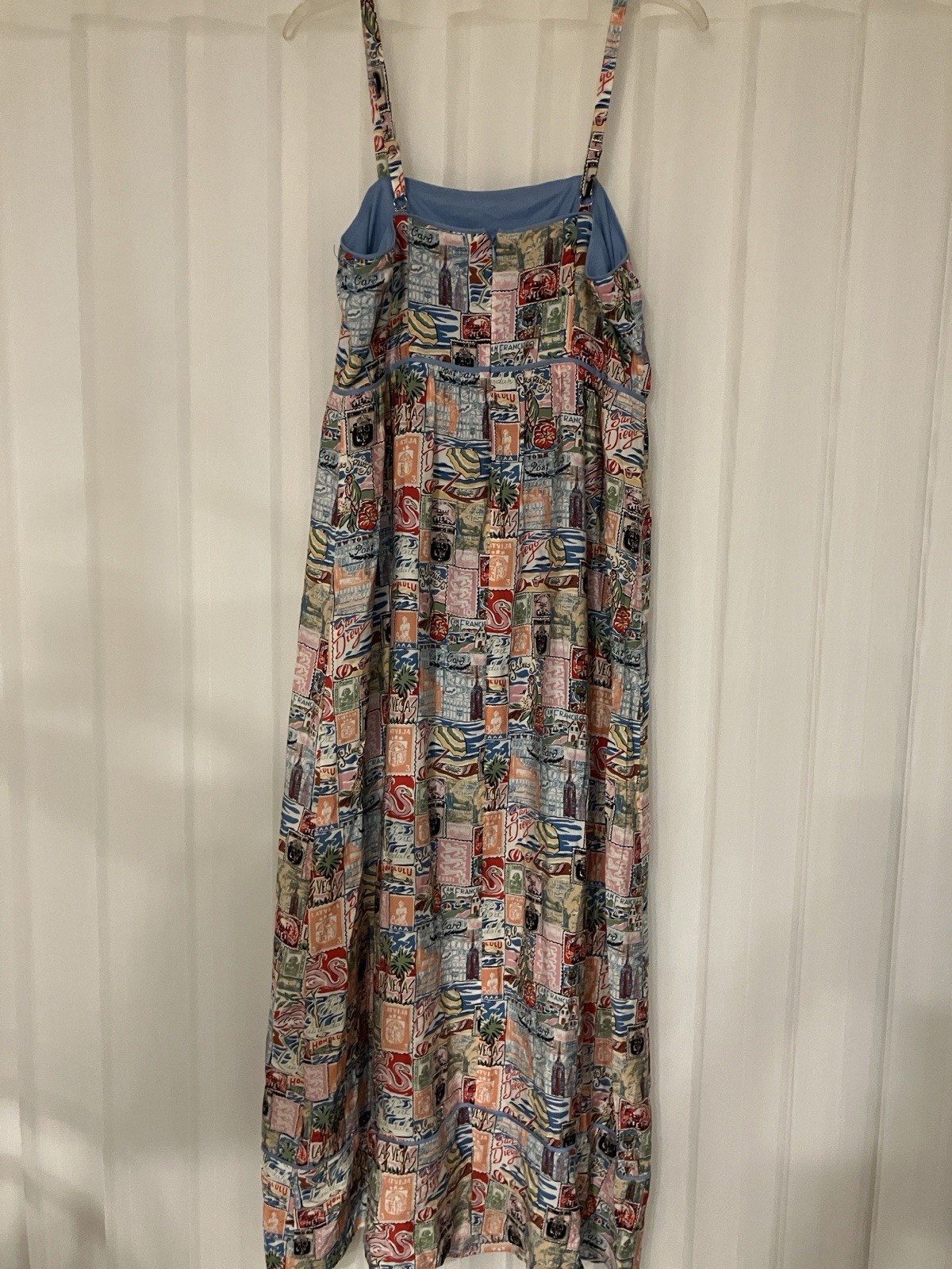 Multicolor Graphic Square Neck Strappy Sleeveless Cotton Maxi Dress L