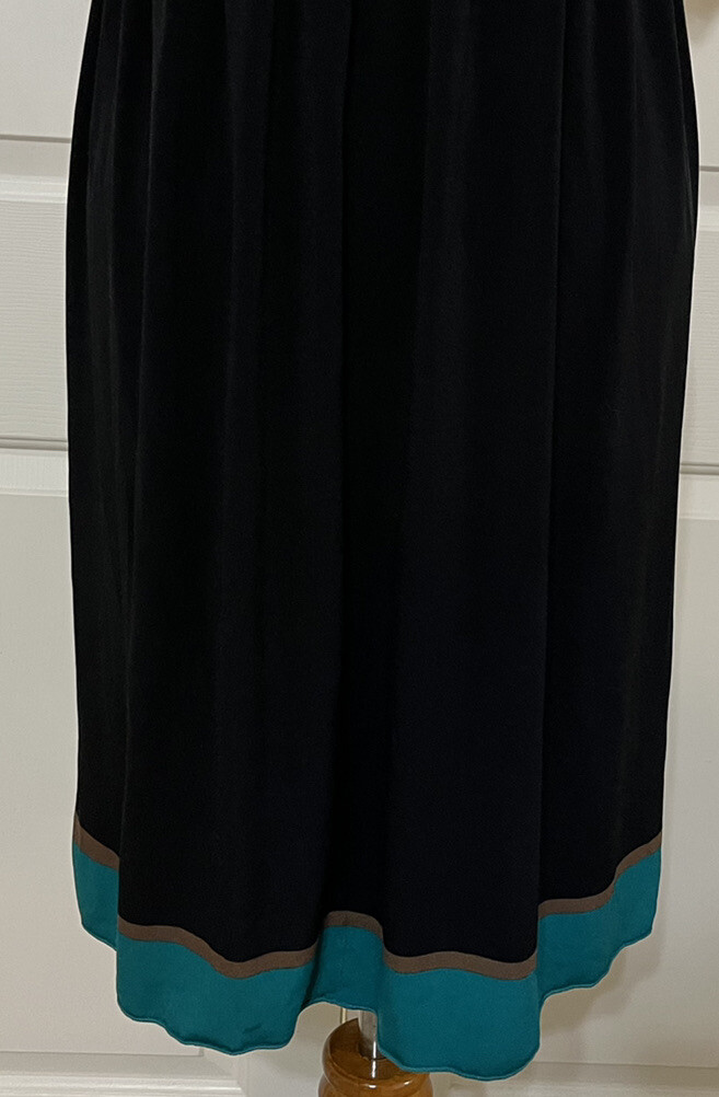 Sophie Max size S black brown teal short sleeve slinky A-line dress