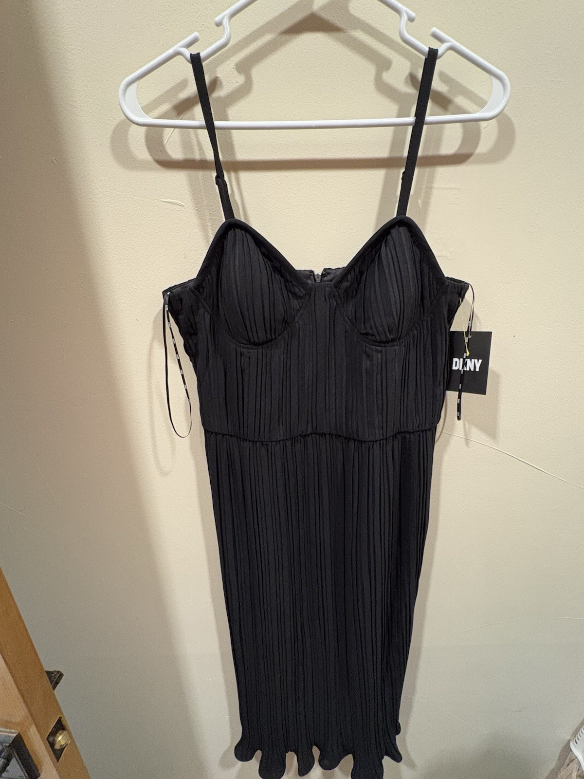 DKNY Pleated Maxi Dress Bustier Bodice Lined Black Size 6