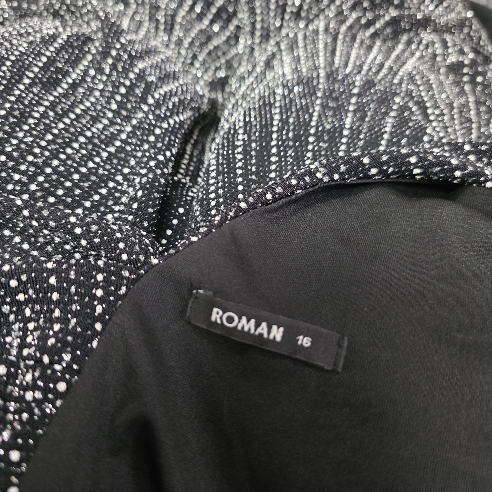 Roman Originals Black Silver Glitter Maxi Dress Wrap V Neck Evening UK 16