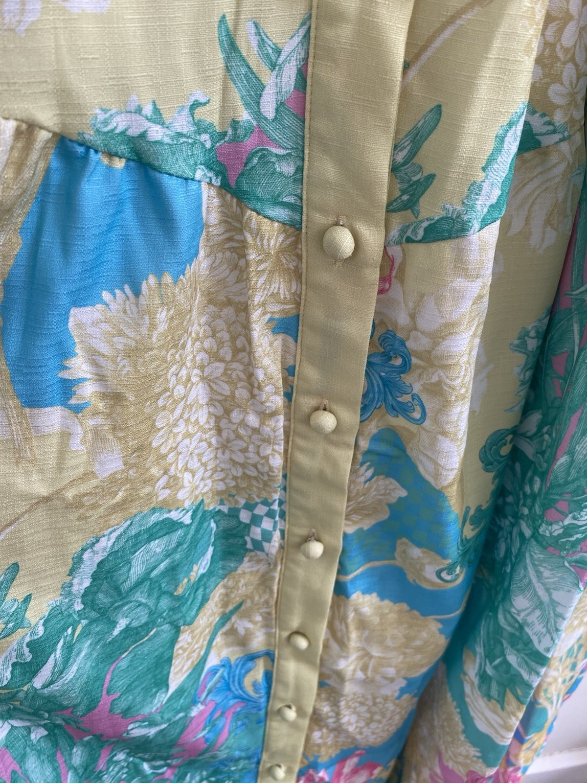 Billy J. Yellow Pink & Blue Floral Linen Blend Maxi Dress Womens Size Small