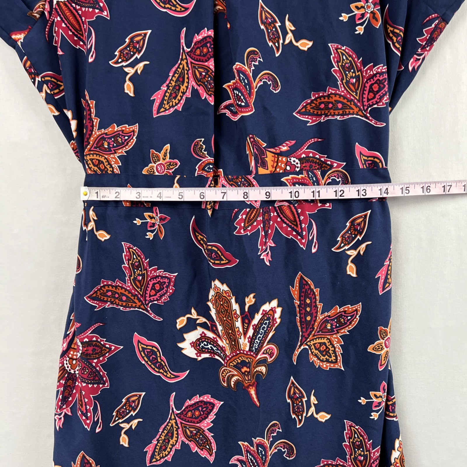 Liz Claiborne Dress Large Button Up Paisley Drawstring Waist Business Casual