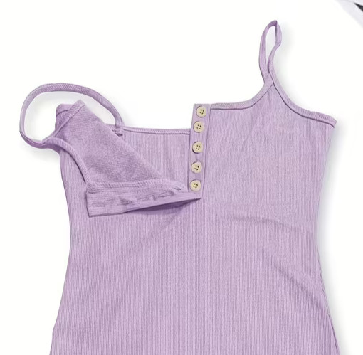 NEW Medium. Spaghetti Strap 5 Button Down Bust Plunge. Knit Bodycon Mini Dress