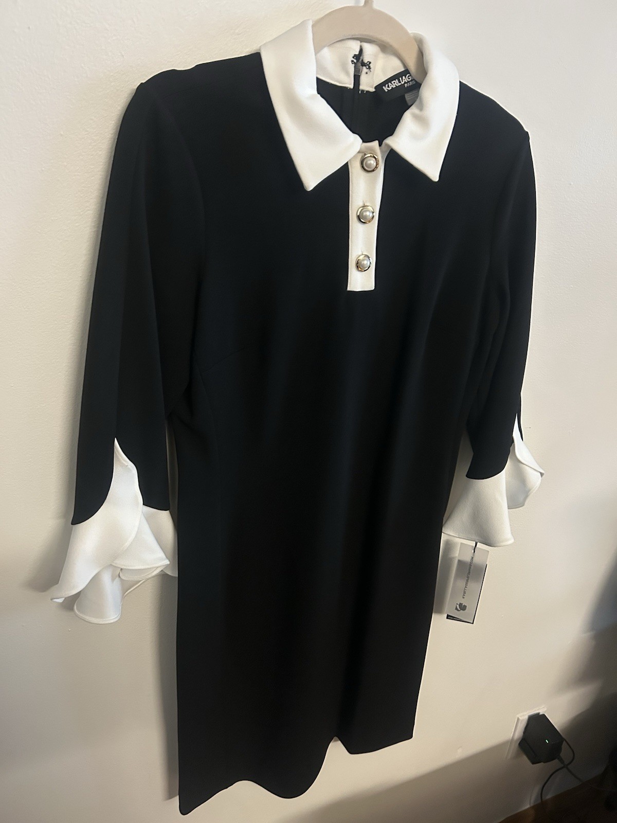 KARL LAGERFELD Collared 3/4 Ruffle Sleeve Peal Button Dress SIZE 4 NWT $128