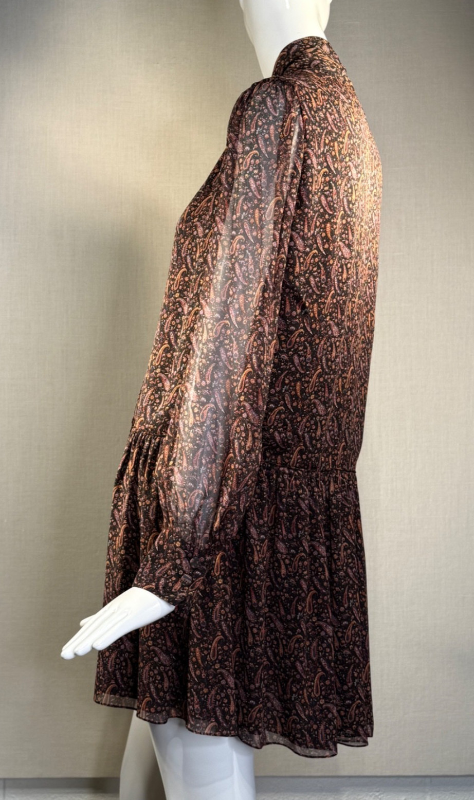 2015 Saint Laurent by HEDI SLIMANE Paisley Silk Chiffon Mini Dress FR40, Resort