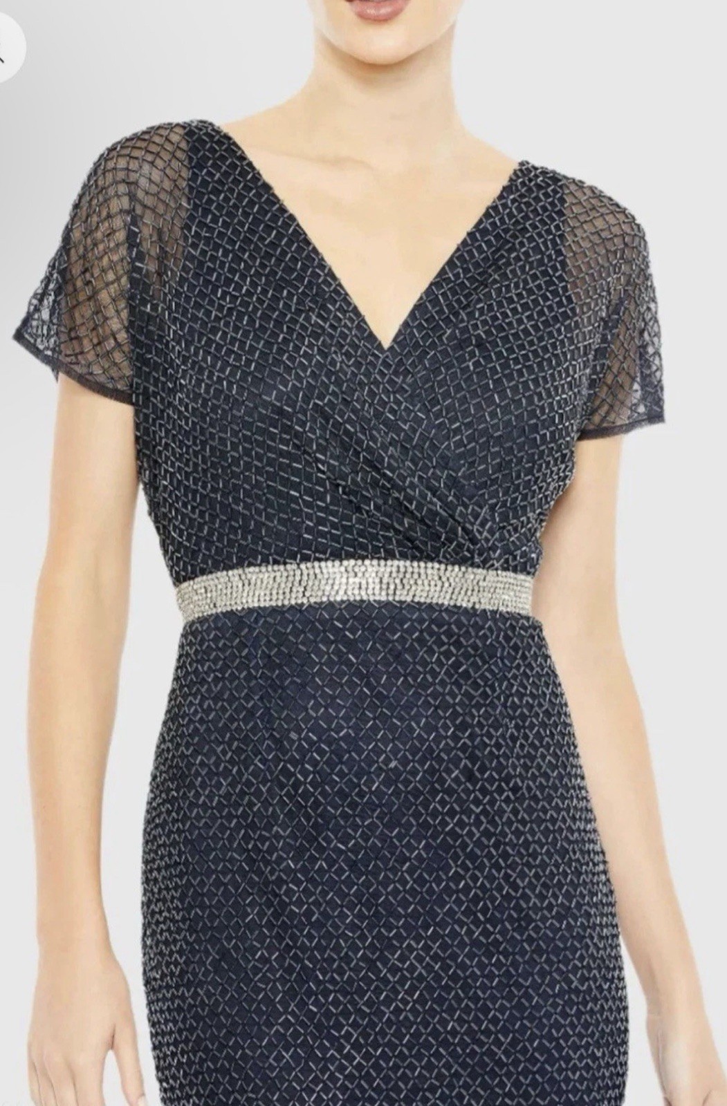 MAC DUGGAL 93678 Sz 16 Navy Beaded Short Sleeve Column Long Gown