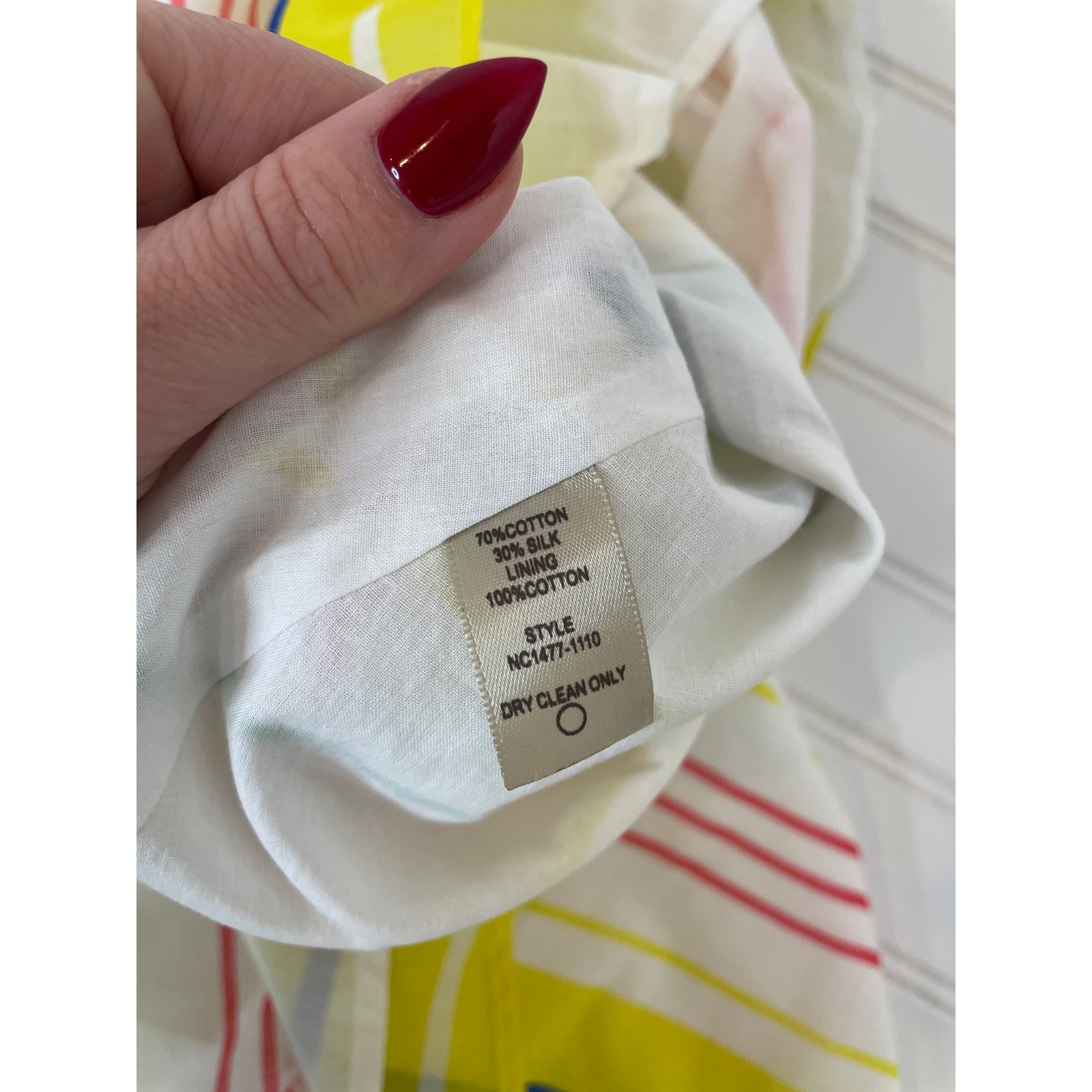 Presley Skye Sloane Belted Silk Blend Stripe Dress Mini Yellow White Pink Size L