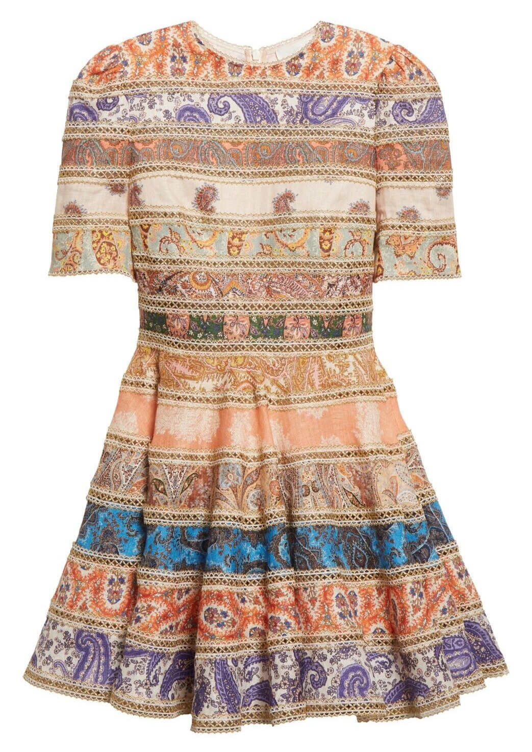 Zimmermann Women’s Devi Spliced Linen & Cotton Mini Dress Size 1 / US 6