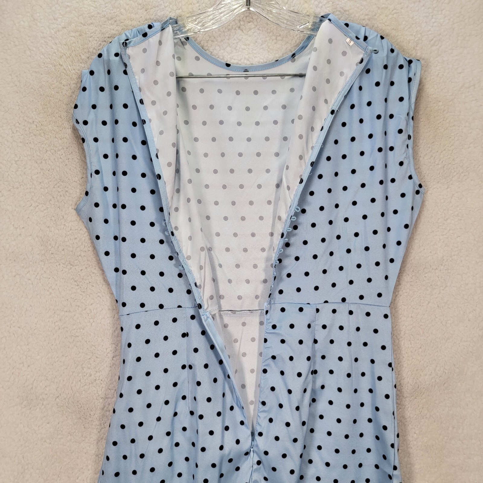 Sky Blue Polka Dot Stretch Pleated Mock Wrap Sheath Elegant Women Dress Size S