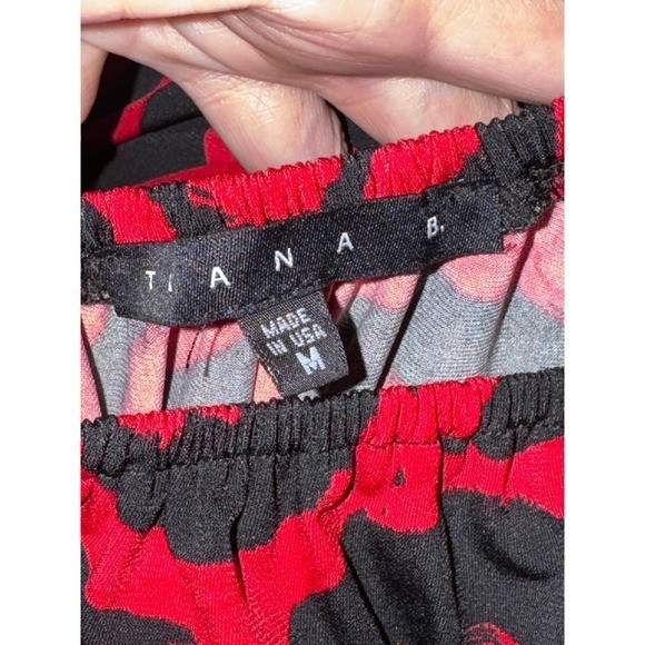 Tiana B Womens Red Black Abstract Swirl Shift Dress Short Sleeve Size M 75338A