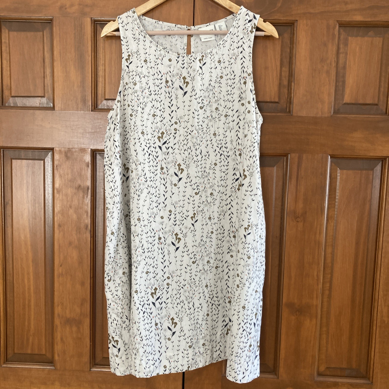 Rachel Zoe Linen Cream Floral A-Line Trapeze Tank Shift Dress Women’s Sz Large
