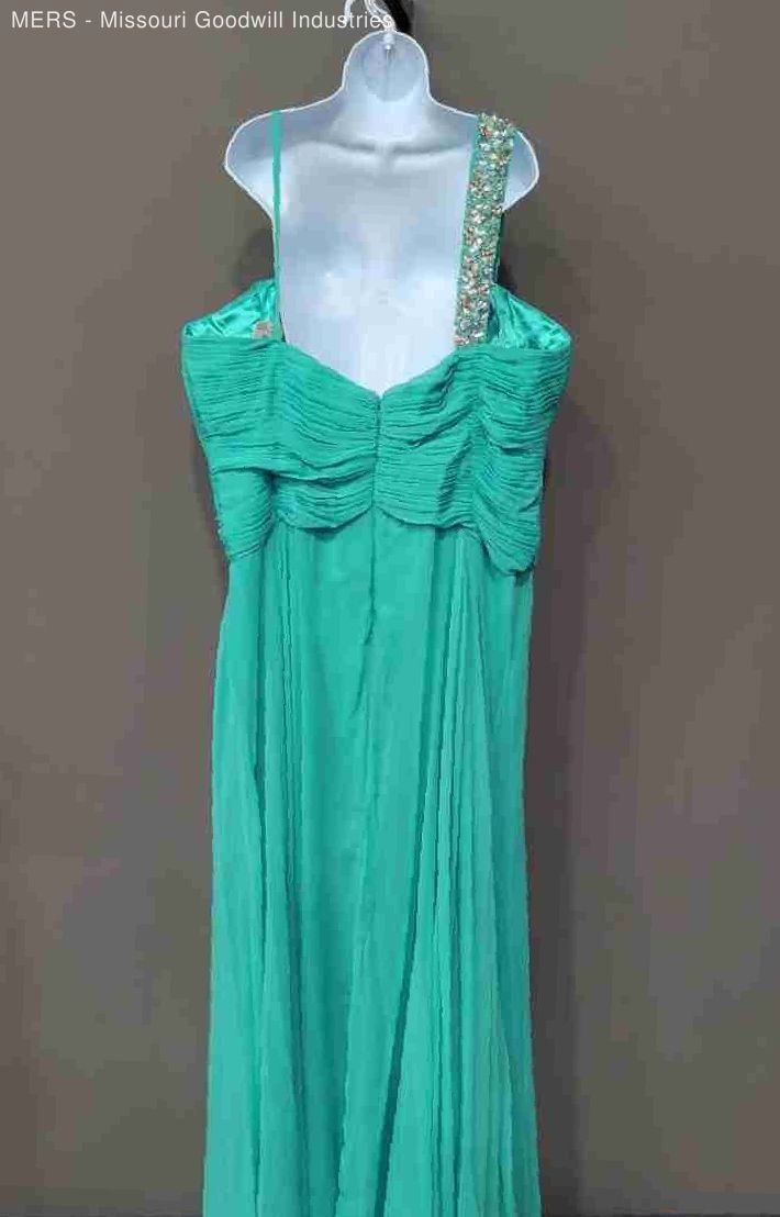 May Queen Womens Green GN017Y1027 Solid Polyester Beaded Gown Dress