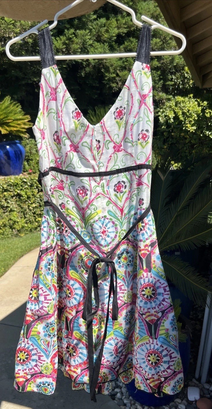 Vintage Nanette Lepore Cotton Silk Lightweight Sleeveless Belt Sundress Dress 6