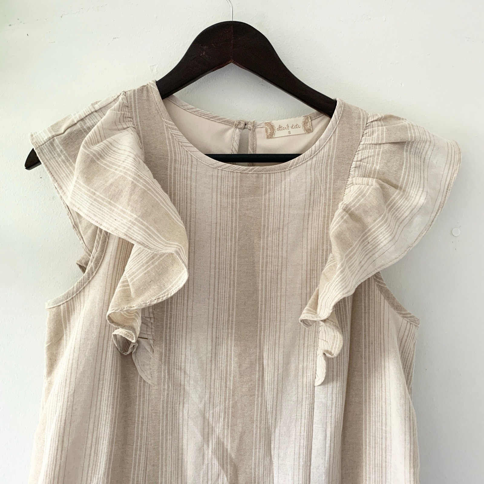 Altar’d State Cream Tan Striped Mini Dress Ruffled Sleeves