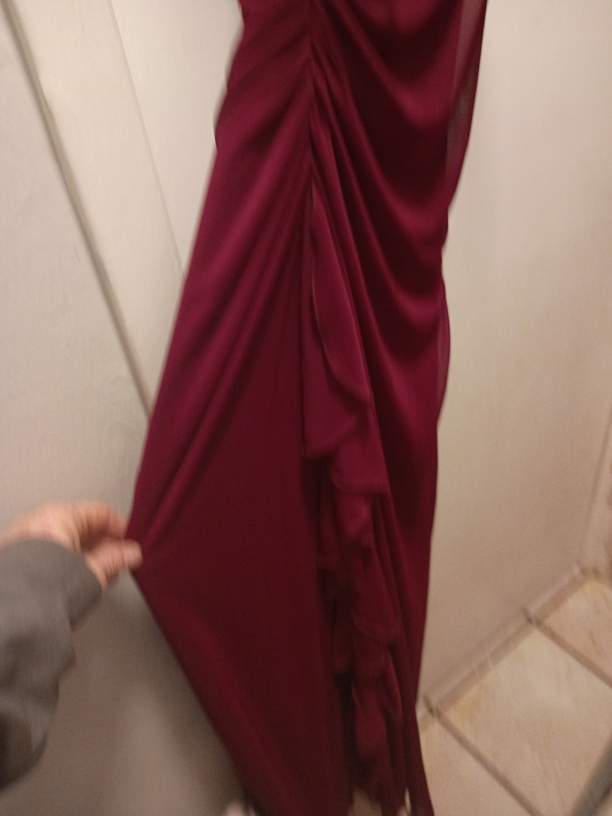 My Triangles Burgundy Sheer Ruched Long Sheath Dress Sleeveless Size S