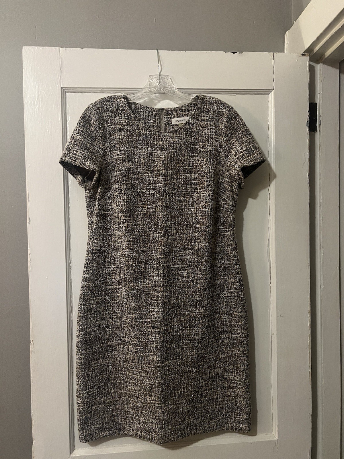Calvin Klein Metallic Tweed Short Sleeve Shift Dress Sz 10/P Office Chic