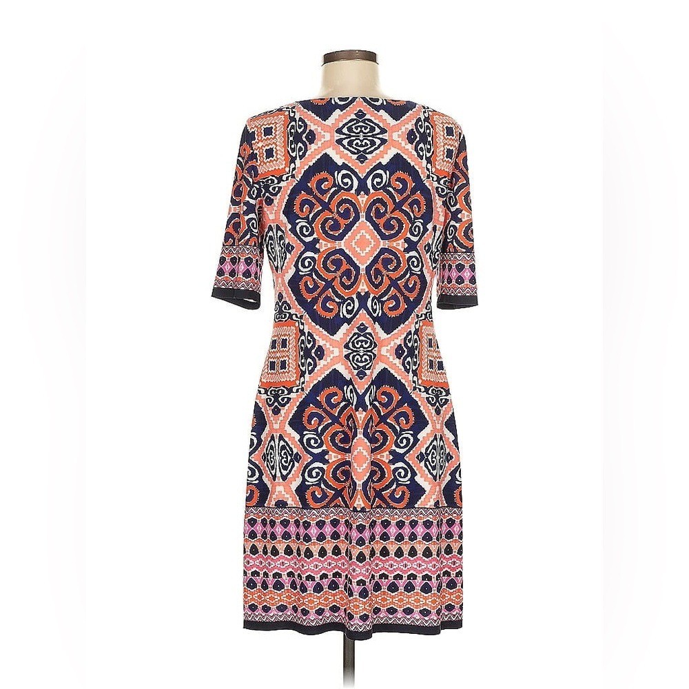 Eliza J Orange Blue White Print Shift Casual Office Work Dress 6