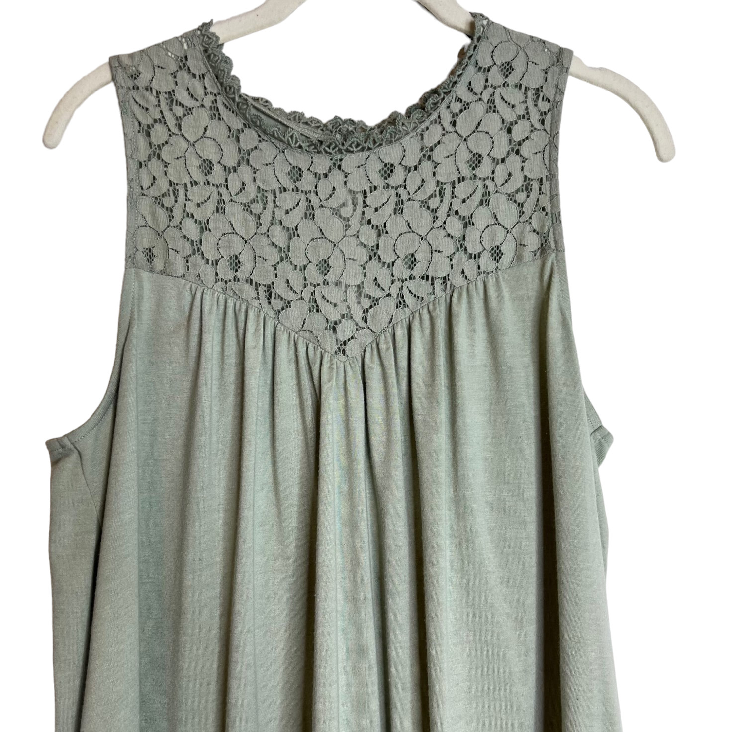 Altar’d State Womens Sleeveless Dress Large Pale Green Knit Lace Bodice & Hem