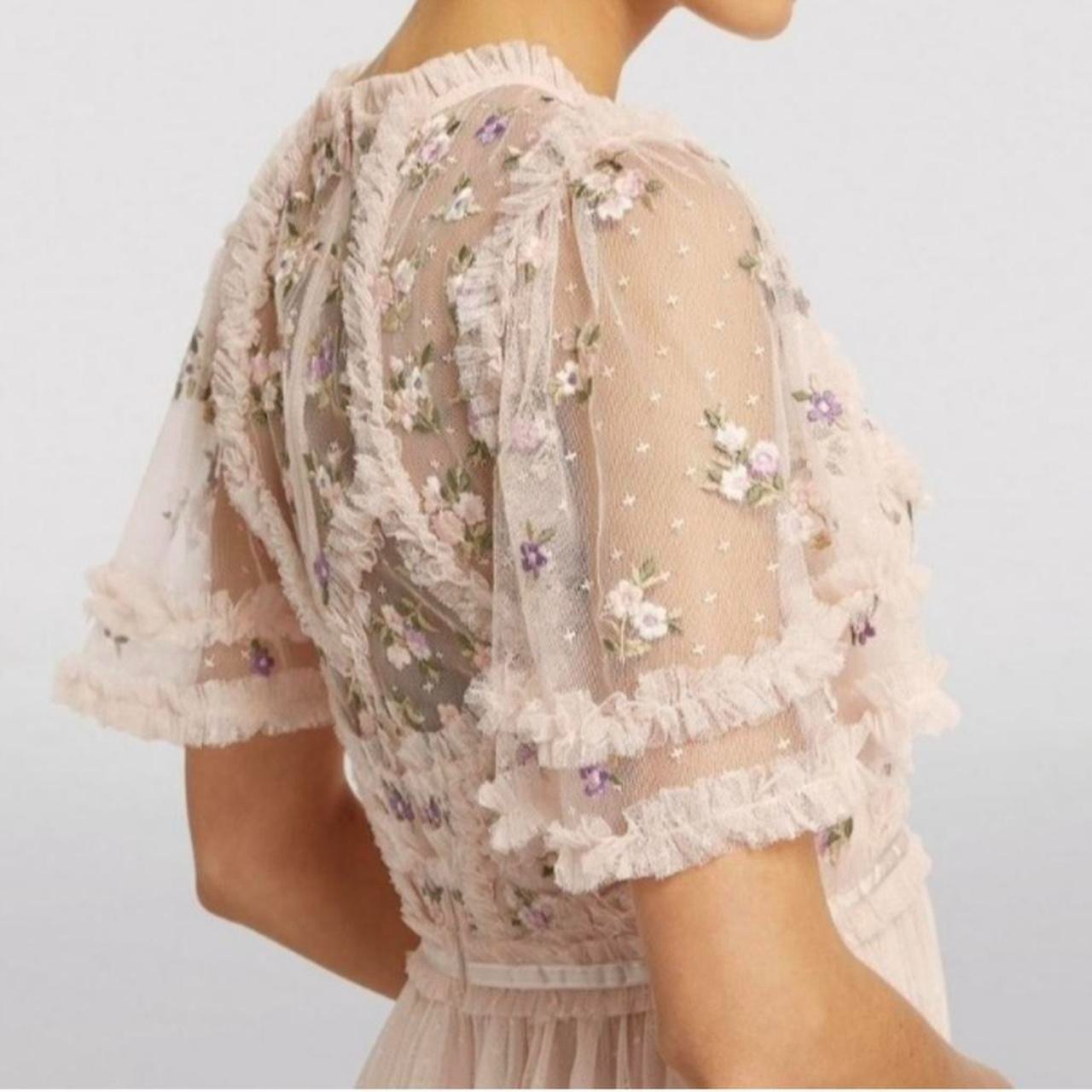Needle & Thread Pink Tulle Floral Print Embroidered Dress Size 12 $900