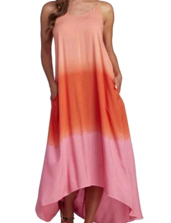 NWT Mud Pie Women’s Malone Tie Dye Maxi Pink Dress Sz Large Pockets *Read*
