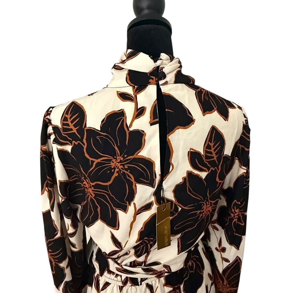 Alexia Admor Mock Neck Modest Belted Maxi Dress Brown Floral Size 6 NEW