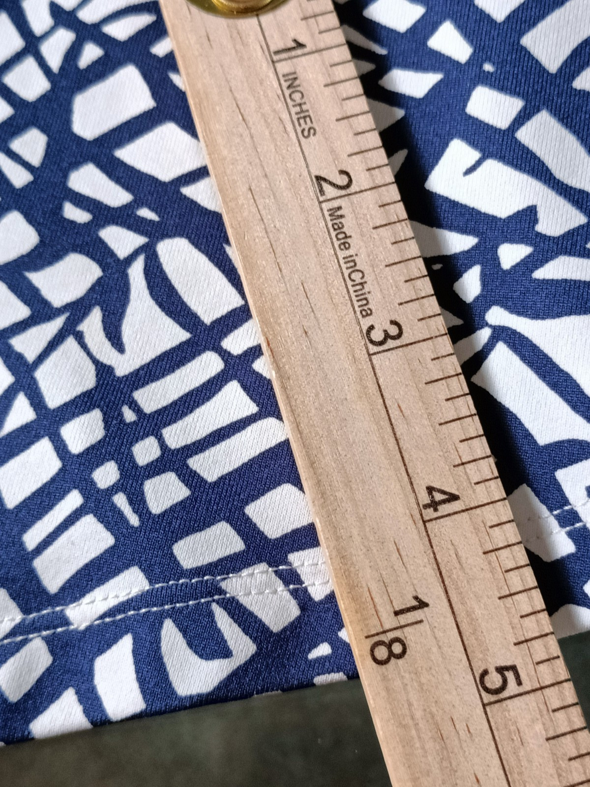 J. McLaughlin XL Knit Midi Dress Blue & White Geometric Print Side Rouching