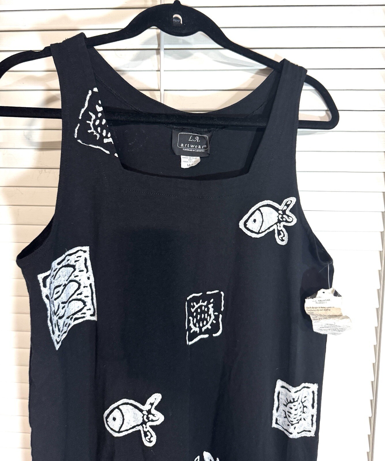 LA Artwear Women Size M/L Black Midi Dress Beach Cover Up Fish Ocean New
