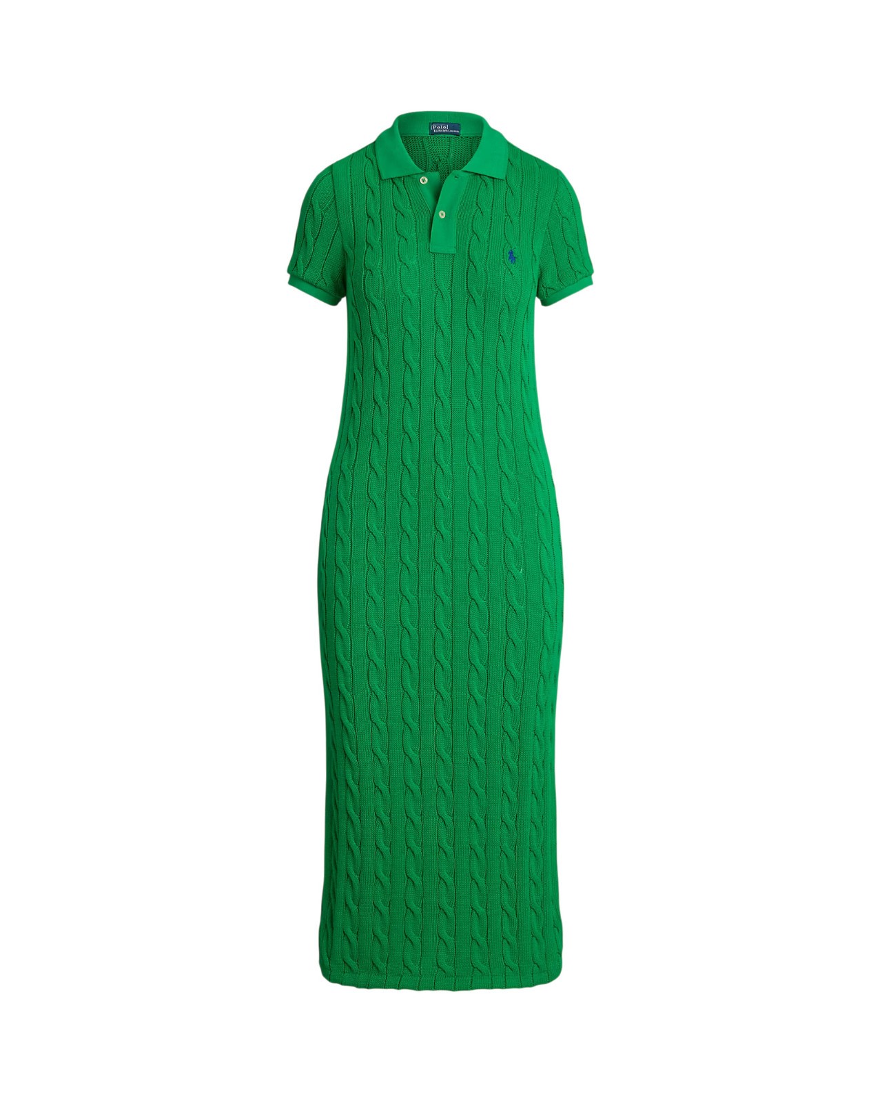 Women’s Polo Ralph Lauren Green Slim Fit Cotton Cable Knit Polo Midi Dress New