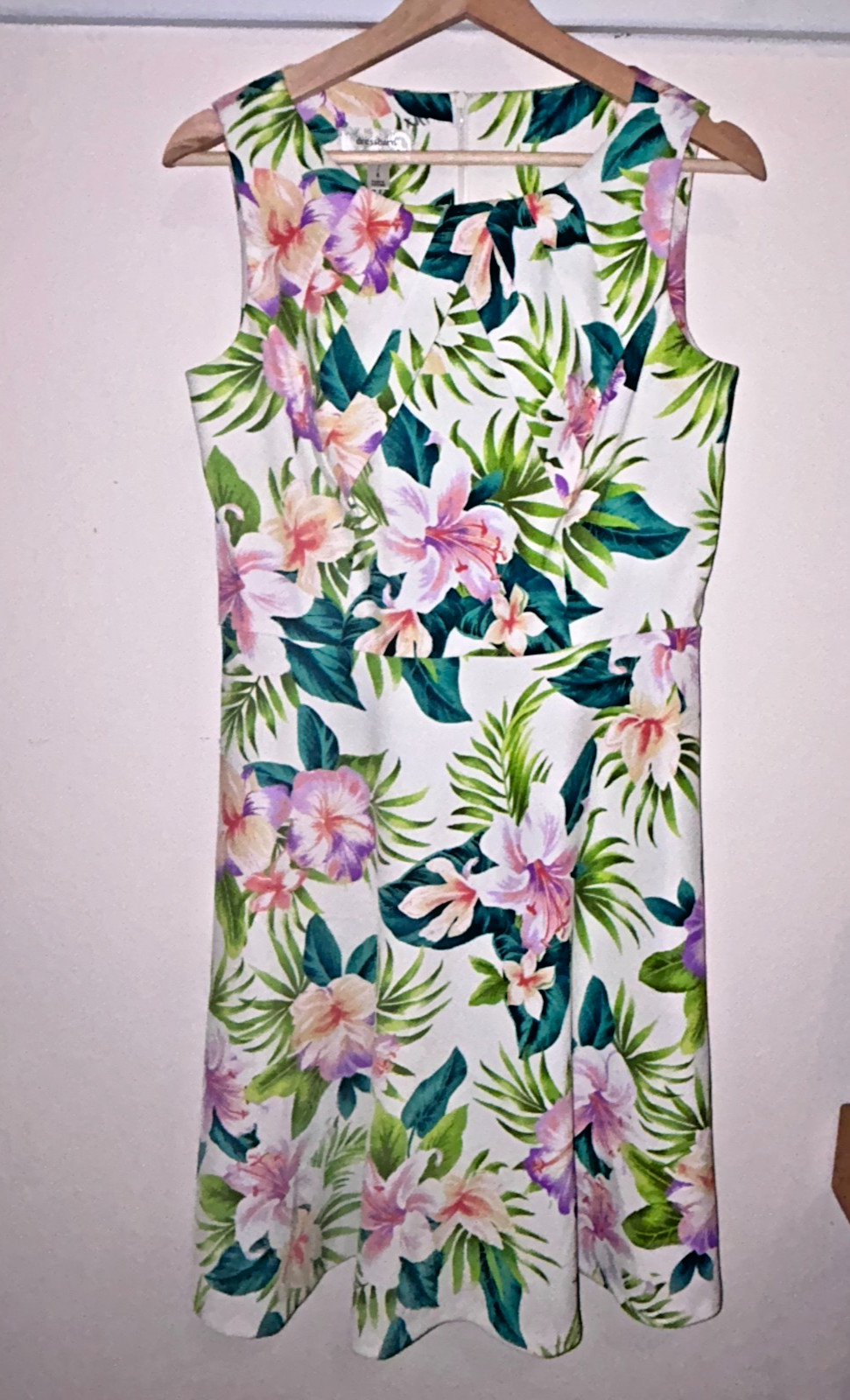 Dressbarn Sleeveless Lined Midi Dress Tropical Floral A-Line Plus Size 8 NOTE