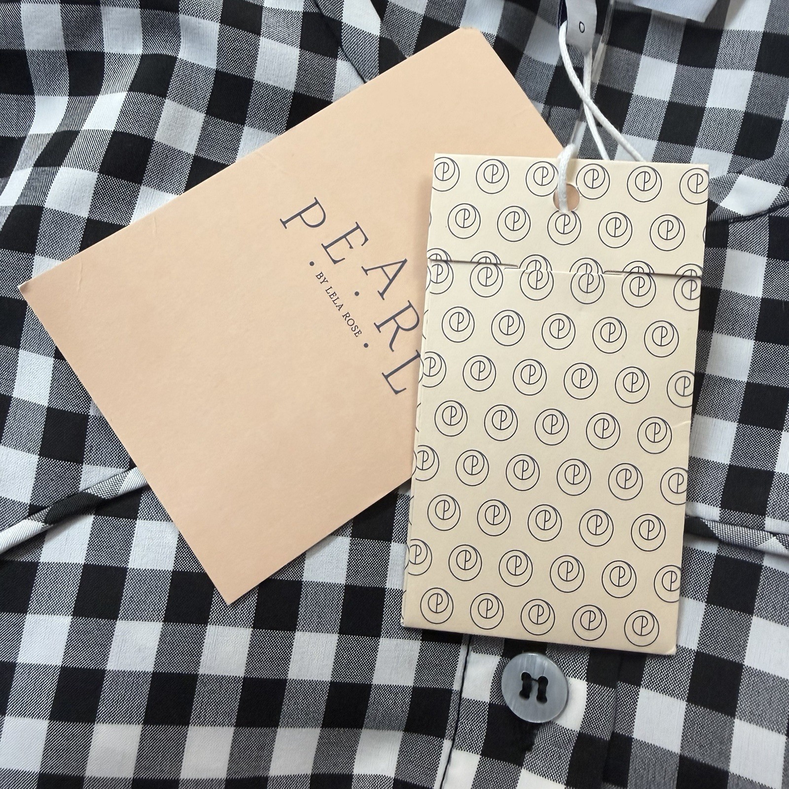 NEW PEARL BY LELA ROSE BLACK WHITE CHECK FLORAL EMBROIDERED BUTTON FRONT DRESS 0