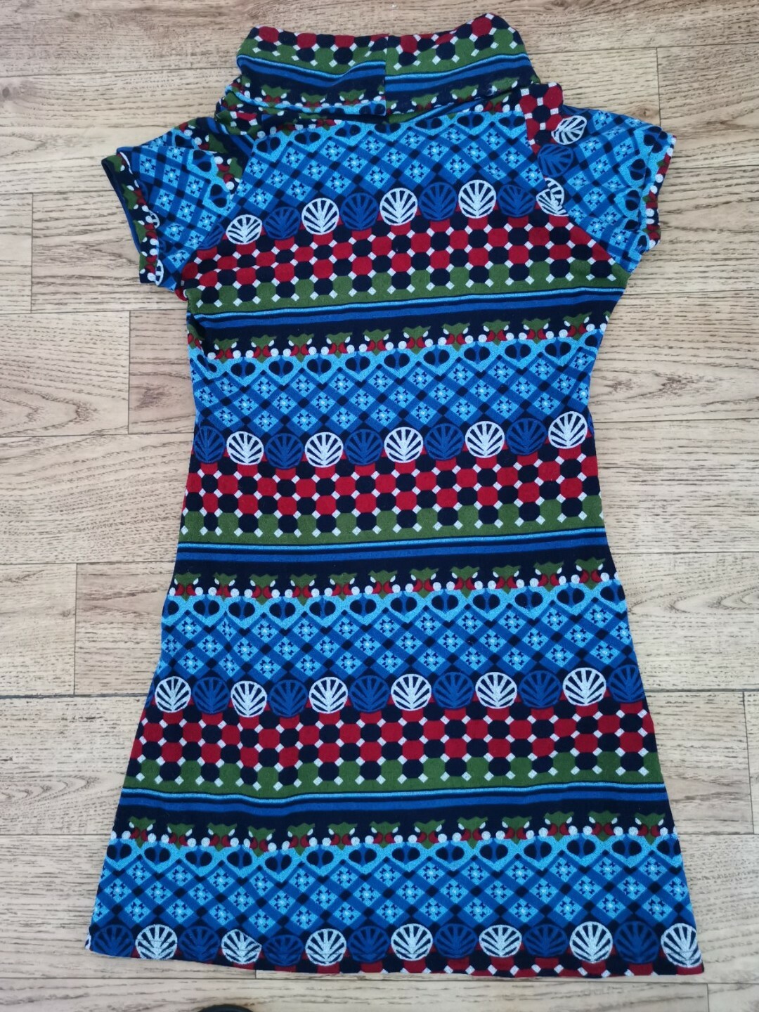 💙Ladies Blue Khaki Red PATTERN MICROFLEECE DRESS with COWL NECK UK Size 10-12💙