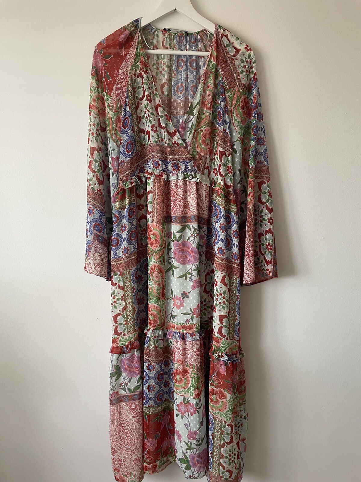 Zara Floaty Boho Patchwork Printed Dress Size L