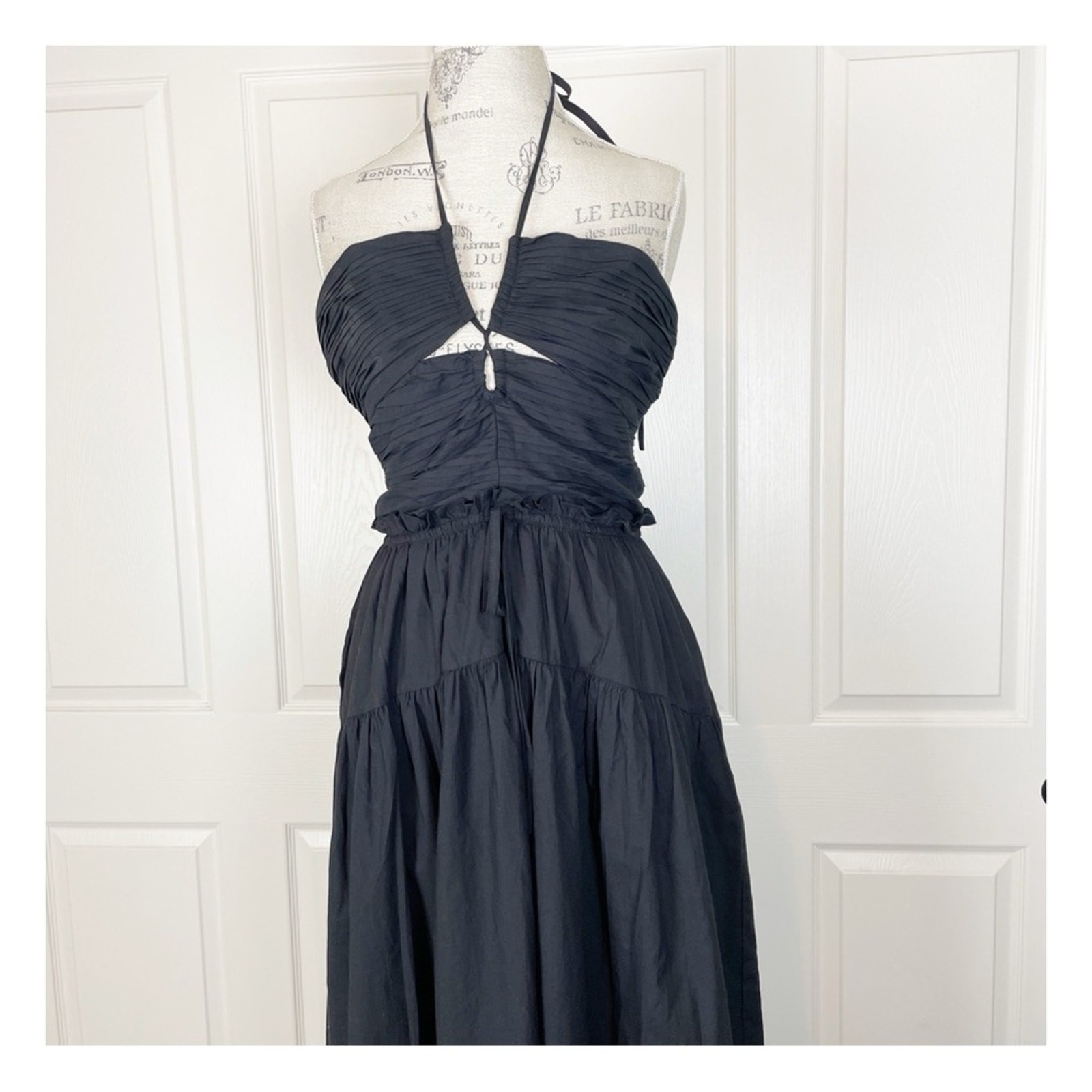 Sofie the Label Black Halter Midi Dress Cutout Keyhole Cotton Poplin NWT Sz M
