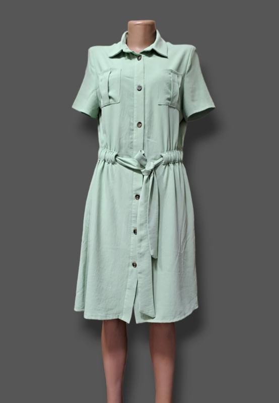 Sage Green Short Sleeve Button Up Shirt Dress With Belt Size L