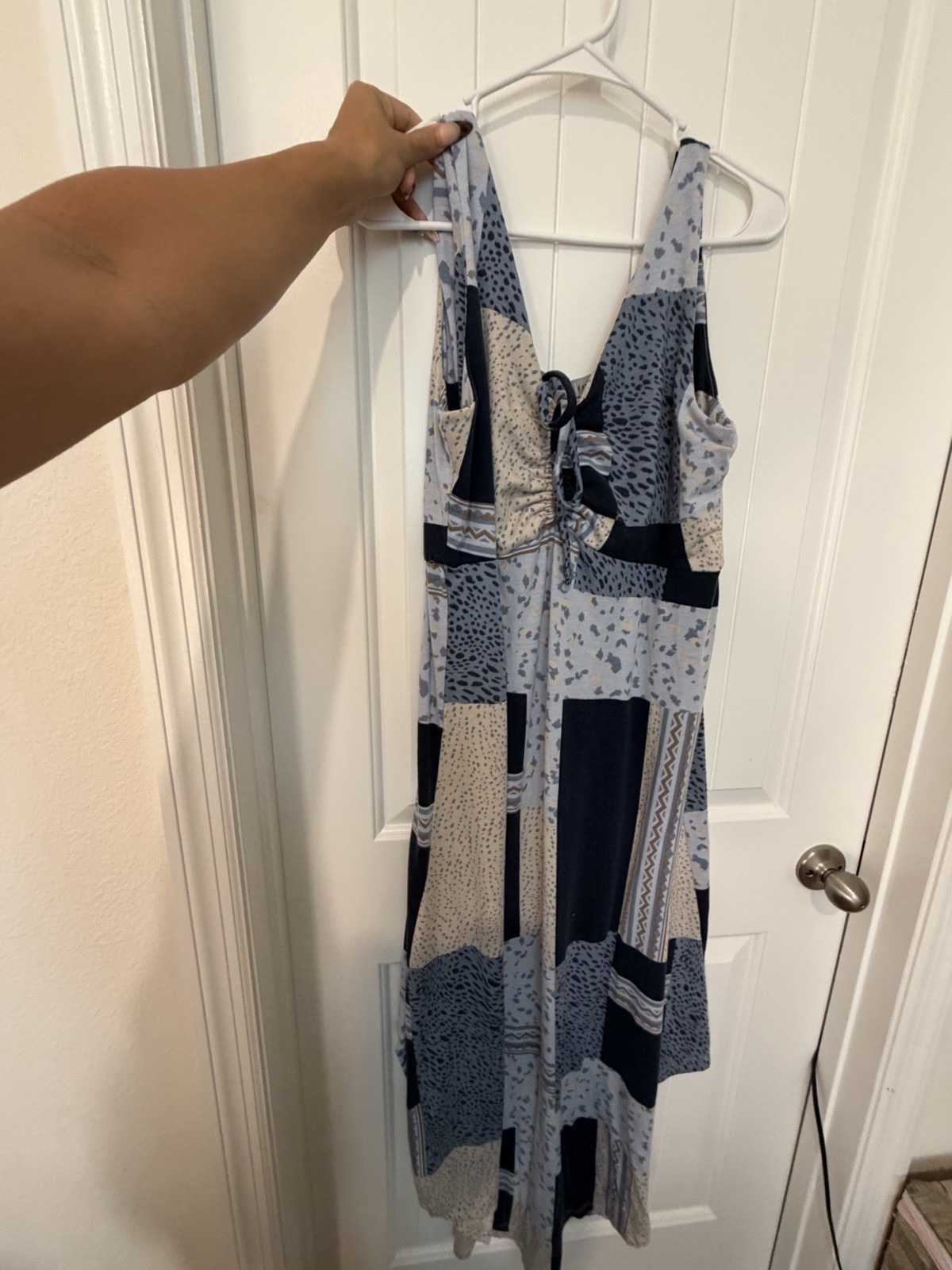 Absolutely Famous Womens XL Blue Patchwork Sleeveless Maxi Tie Front