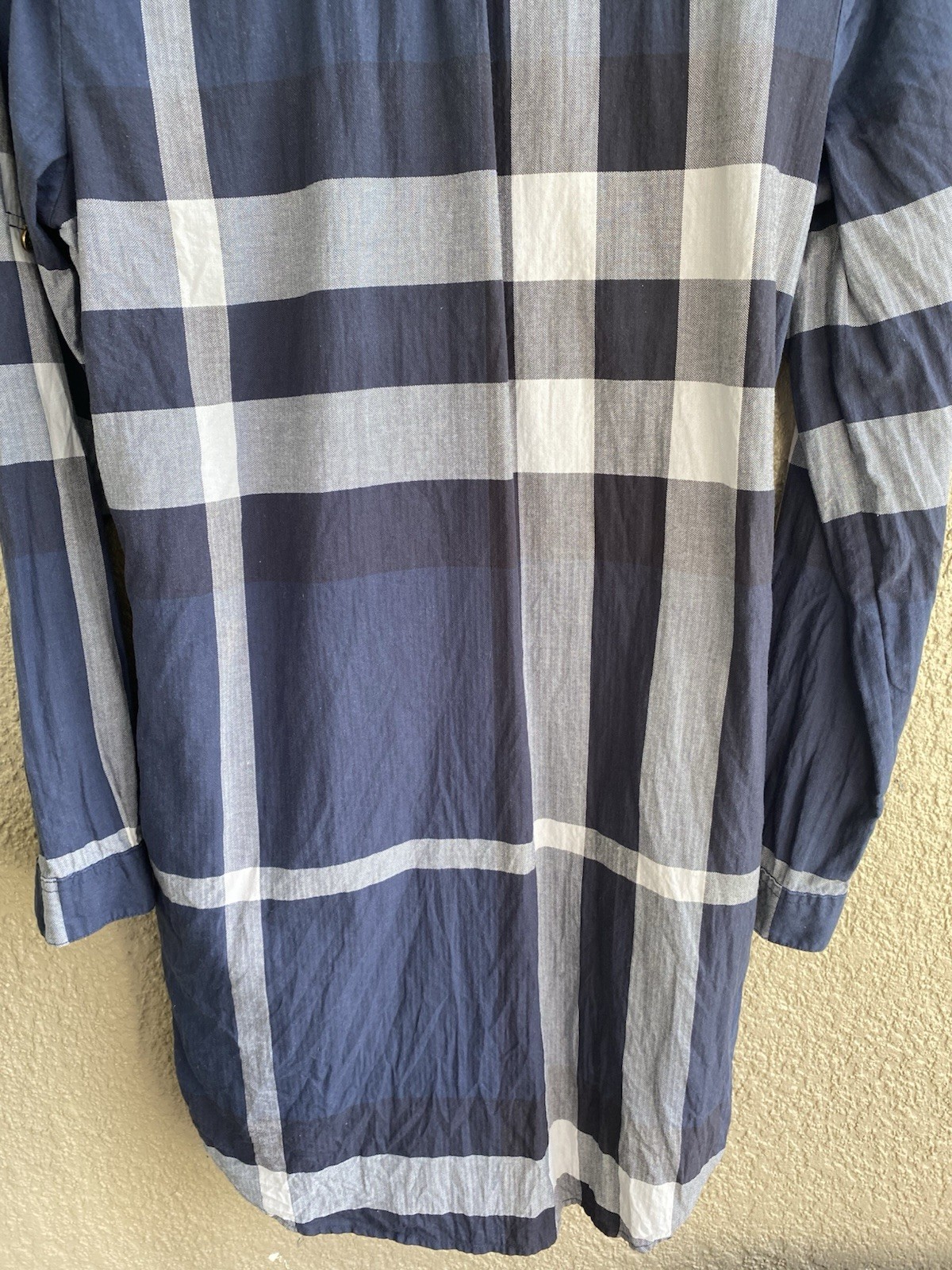 BURBERRY BRIT DESIGNER BLUE/WHITE/GRAY MULTI NOVA COTTON Long Sleeve Shirt Dress