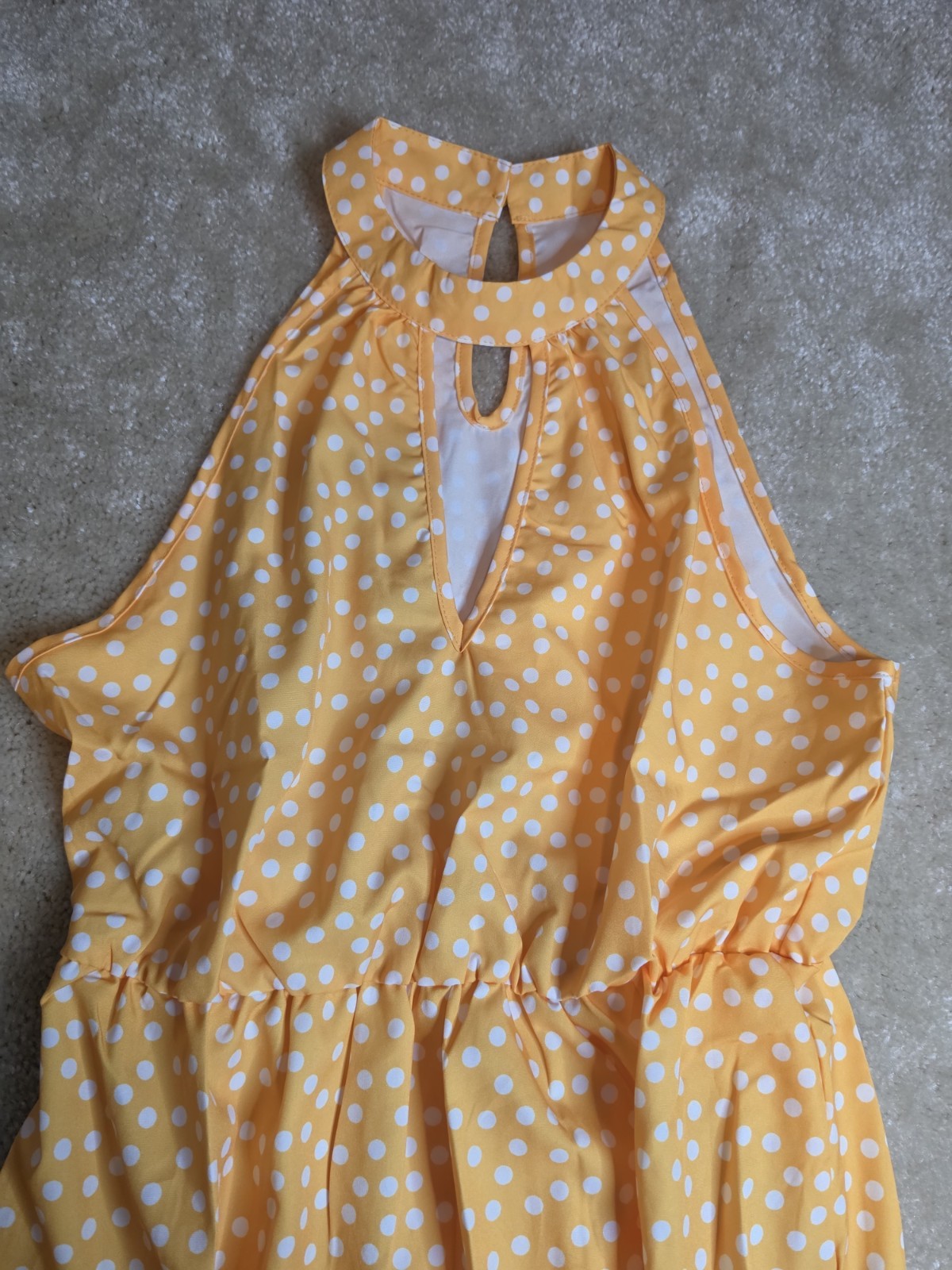 Women’s Small Yellow Polka Dot Halter Dress Sleeveless Summer Mini Sundress