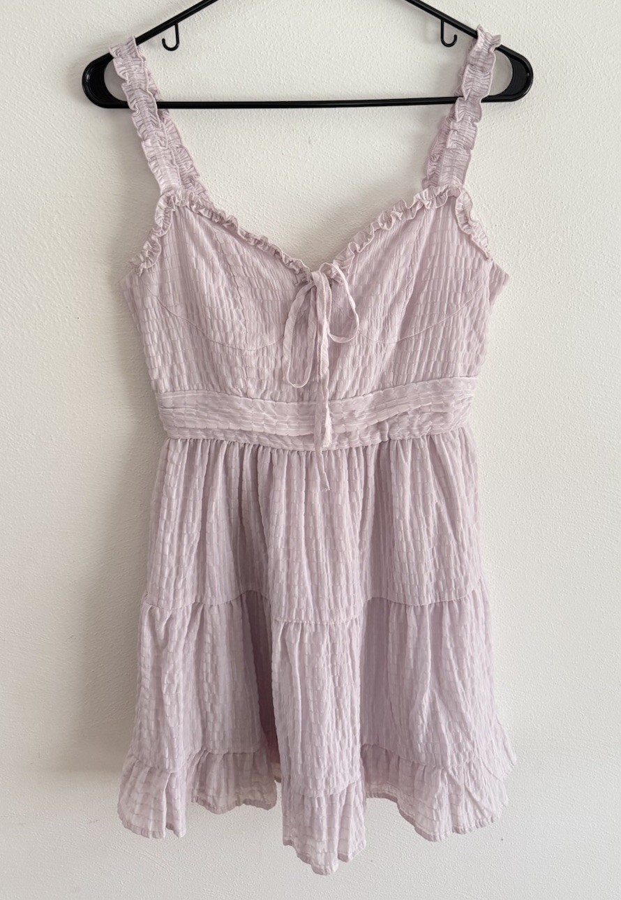 Forever 21 Lavender Tiered Mini Dress Size S Peasant Sweetheart Neckline New
