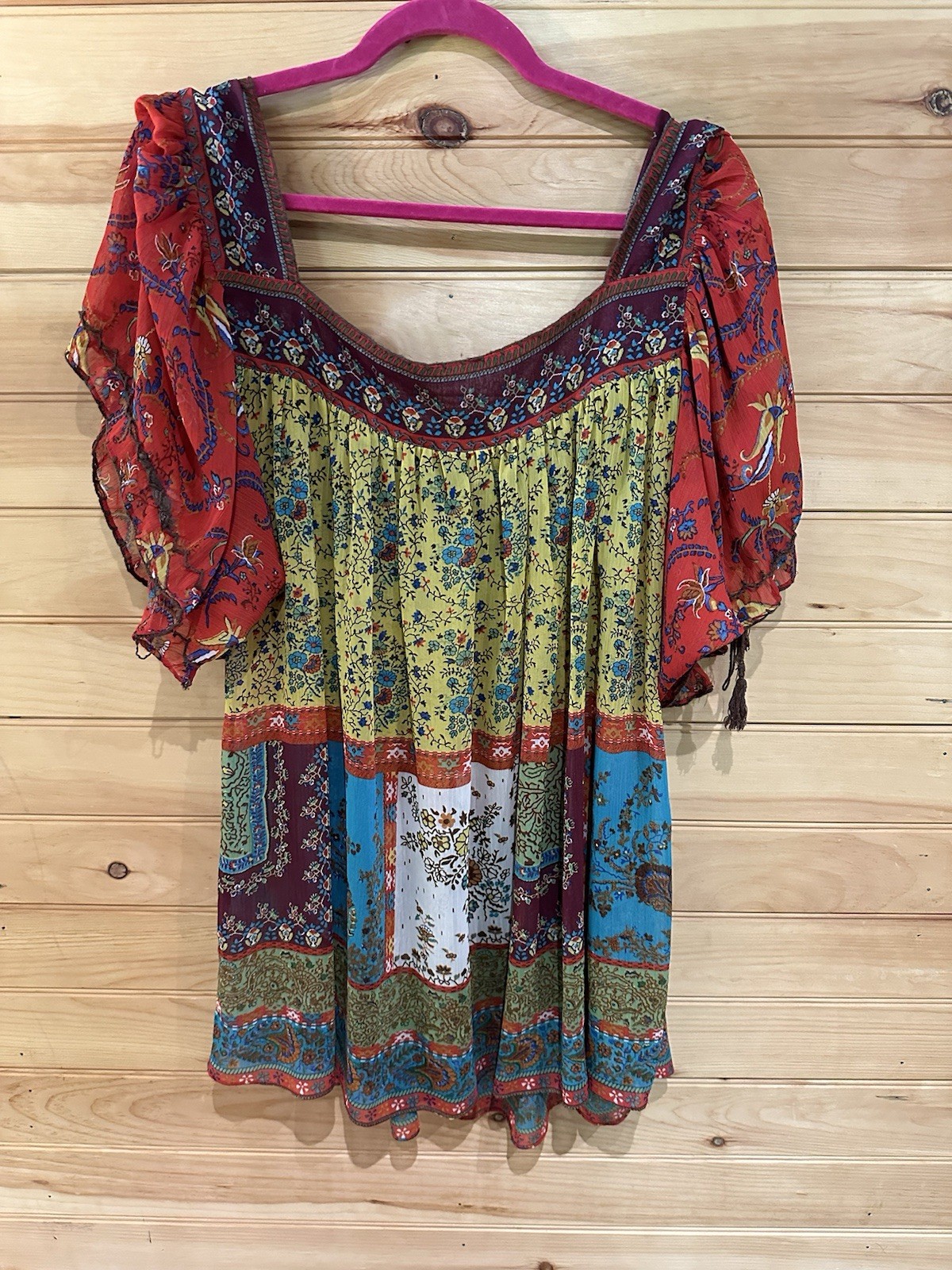 Womens Floral Patchwork Boho top