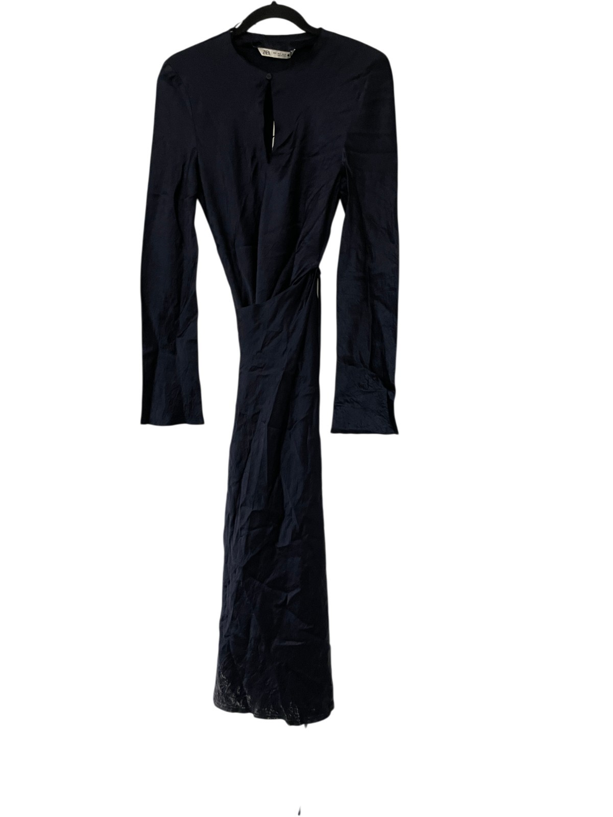 Zara Womens Dress Size S Blue Satin Long Sleeve Midi Cocktail 4786/278 NWT