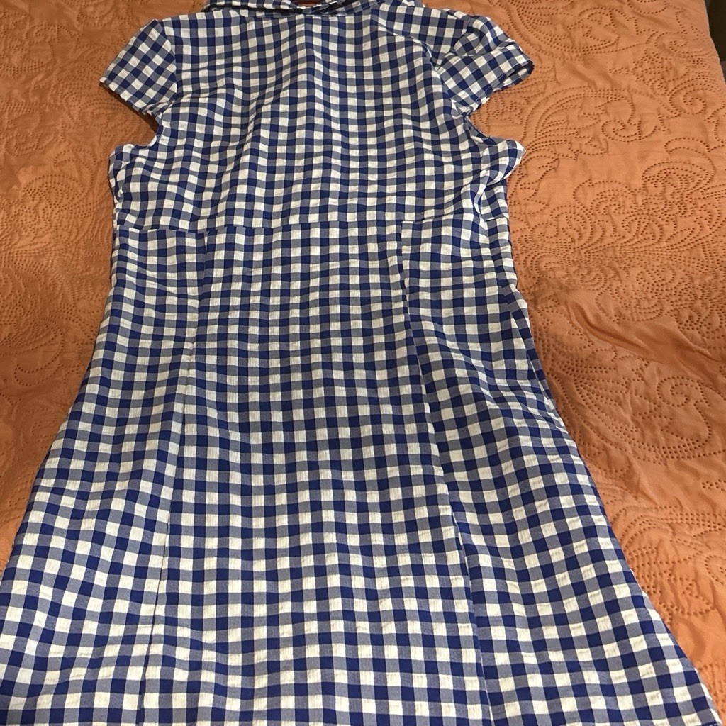 Women’s Blue/White Gingham Shirt Dress Collared Short Sleeve Button M