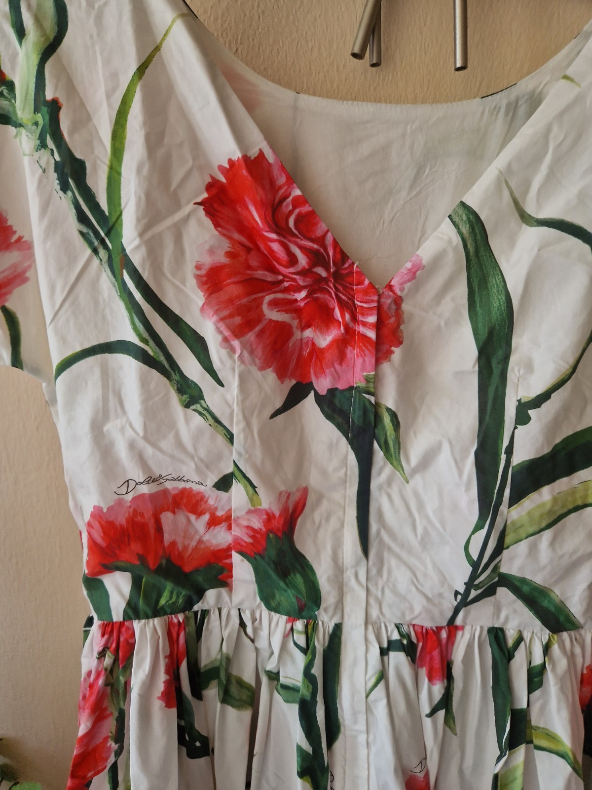 Handmade Italian Designer Carnation Print Clove Cotton Dress Size S